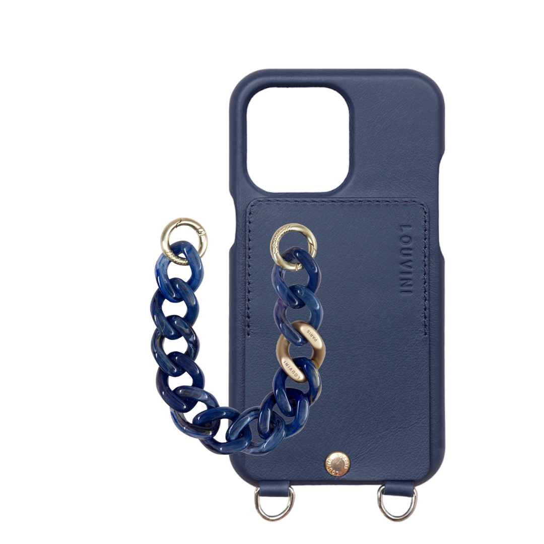 LOU Navy Leather Case & PETIT ZOE Navy Chain