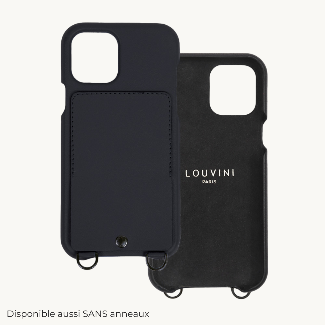 LEATHER IPHONE CASE WITH WALLET AND LOOPS OSCAR - BLACK