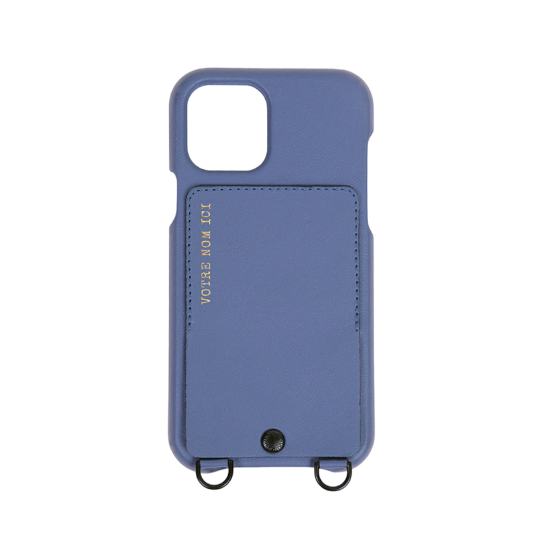 LEATHER IPHONE CASE WITH WALLET AND LOOPS OSCAR - BLUE (PERSONALISABLE)