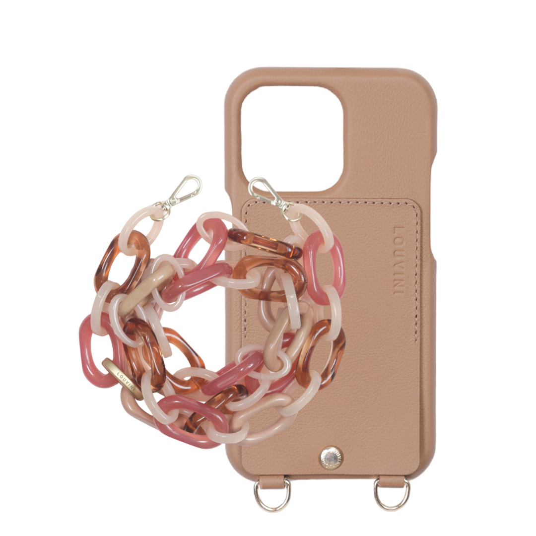 LOU Camel Leather Case & CHIARA Pink-Nude Chain