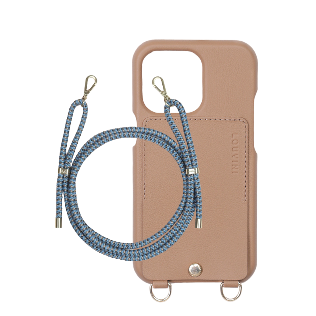 LOU Camel Leather Case & TESSA Blue-Beige Cord