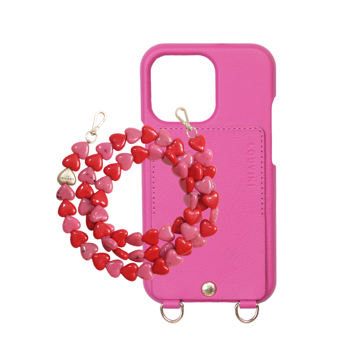 LOU Fuchsia Leather Case & CUORE Pink-Red Chain