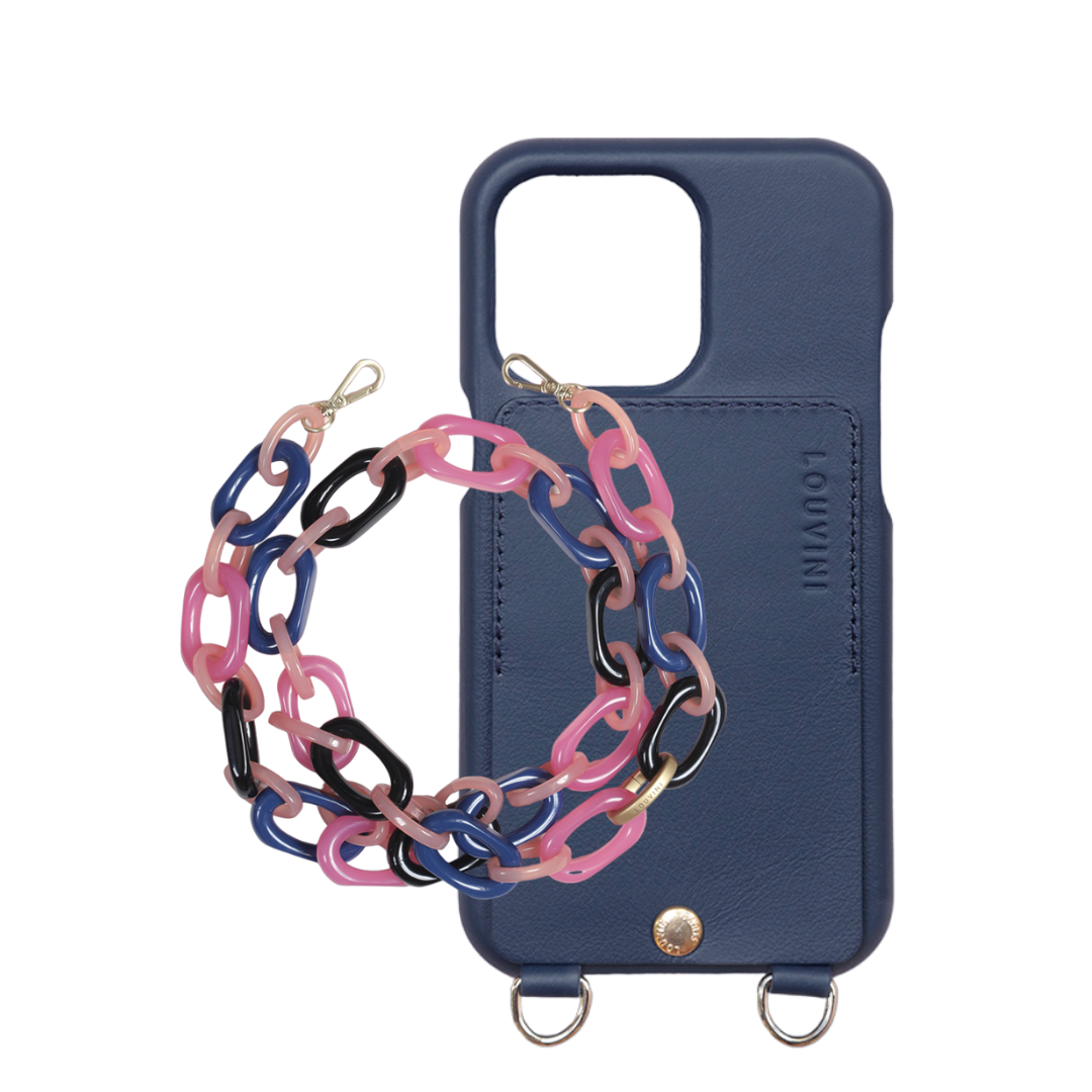 LOU Navy Leather Case & CHIARA Navy-Pink Chain