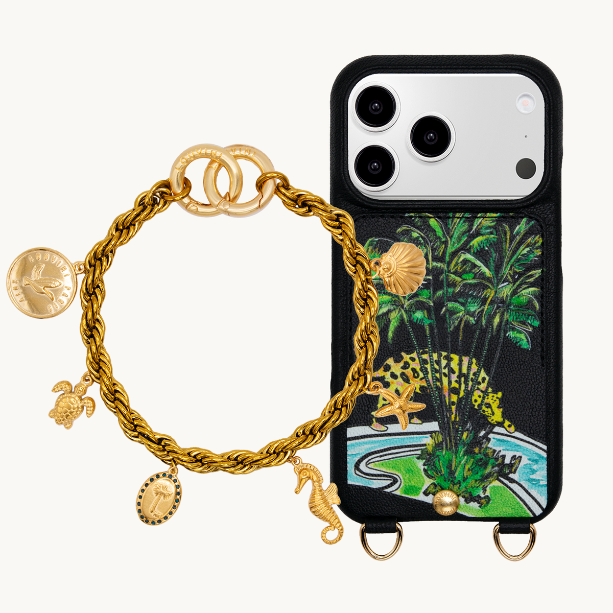 LOU x FILIPE JARDIM Black iPhone Case & Bracelet PETIT CELINE Jungle