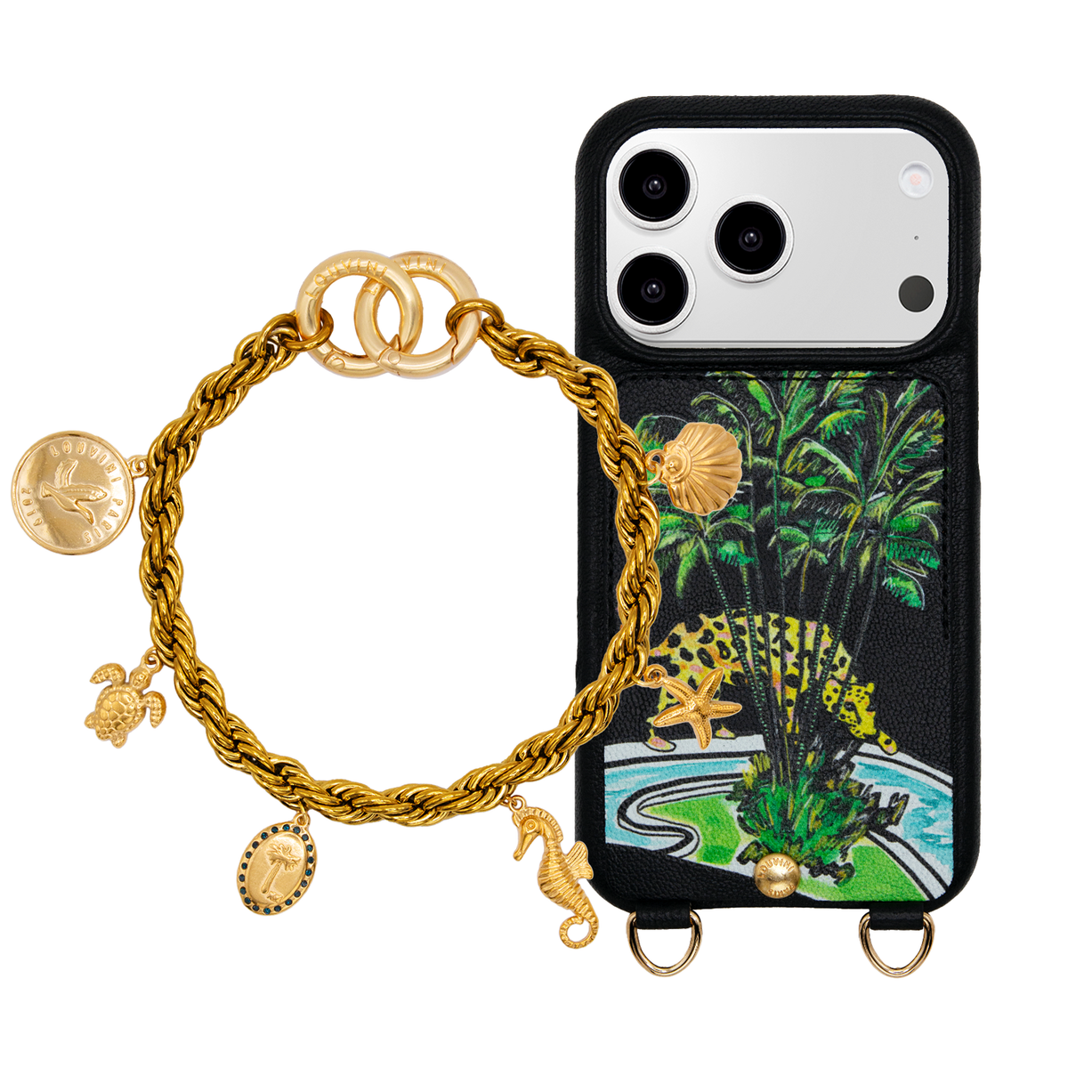 LOU x FILIPE JARDIM Black iPhone Case & Bracelet PETIT CELINE Jungle