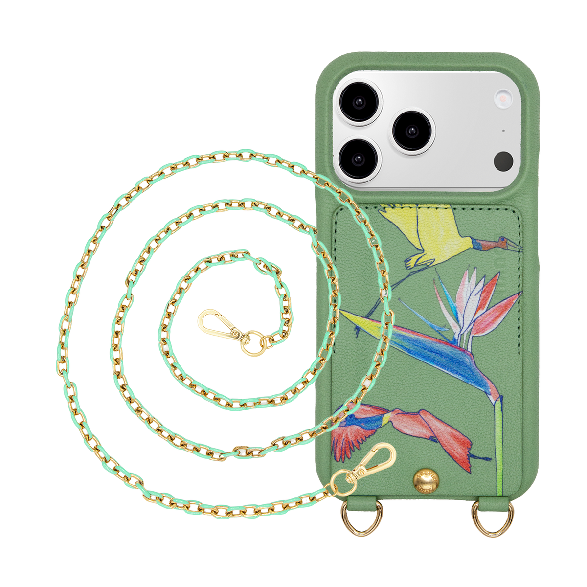 LOU x FILIPE JARDIM Light Green iPhone Case & Chain MIA Mint