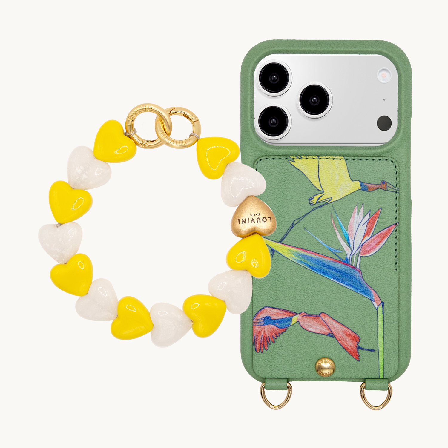 iPhone Case LOU x FILIPE JARDIM Khaki & PETIT CUORE Yellow White Bracelet