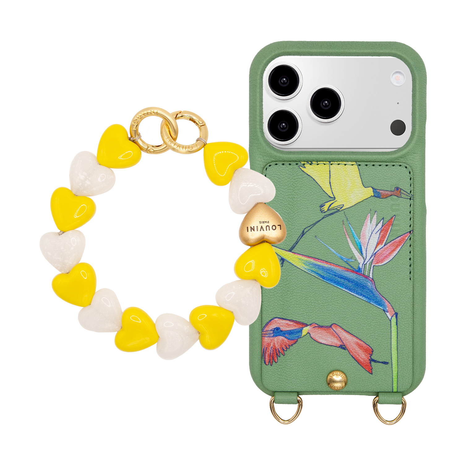 iPhone Case LOU x FILIPE JARDIM Khaki & PETIT CUORE Yellow White Bracelet