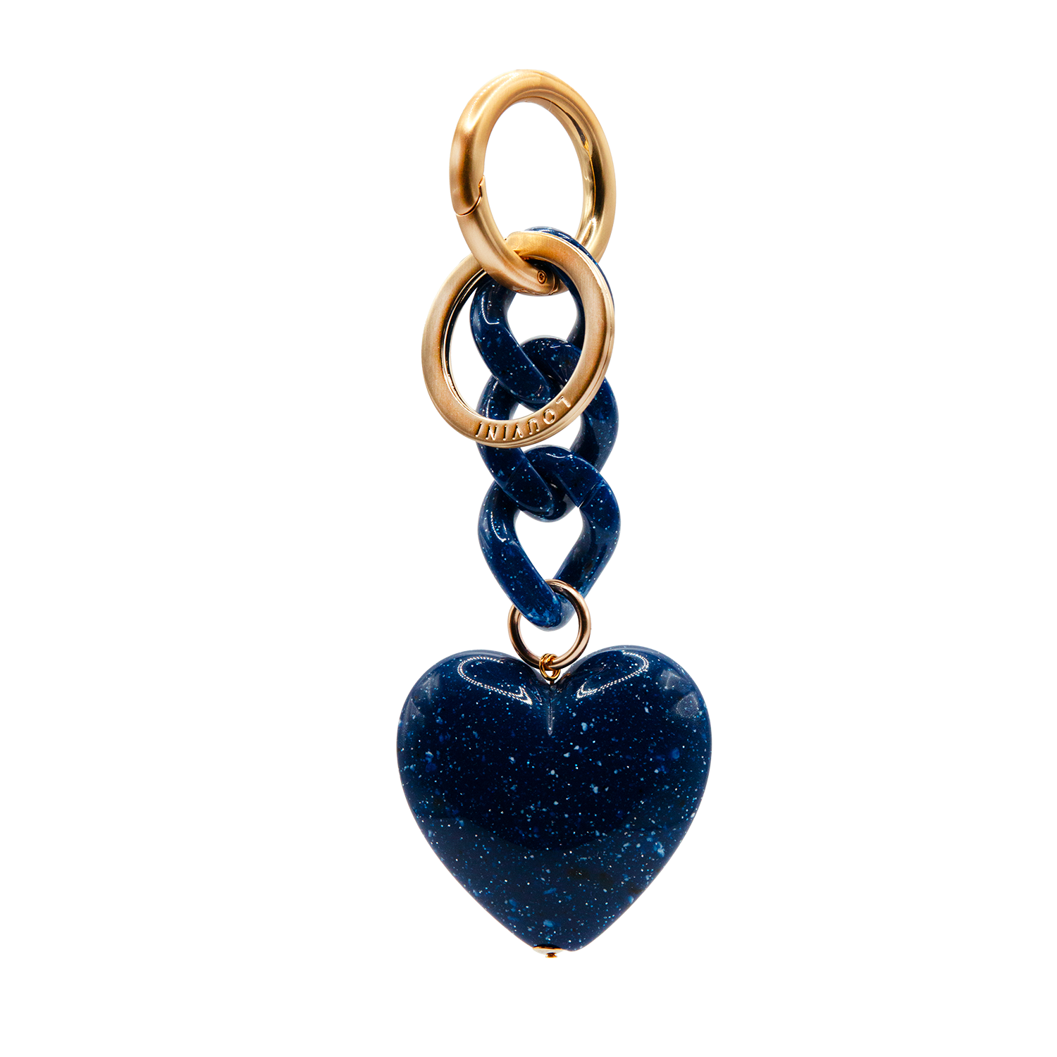 Porte-clés avec mousqueton doré, chaîne en résine marine et pendentif cœur effet marbre
