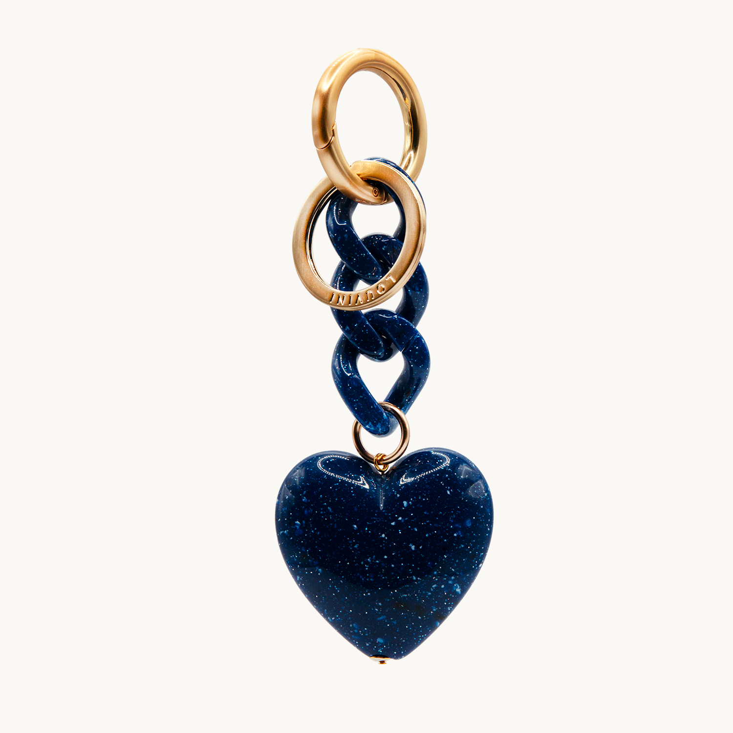 Porte-clés avec mousqueton doré, chaîne en résine marine et pendentif cœur effet marbre