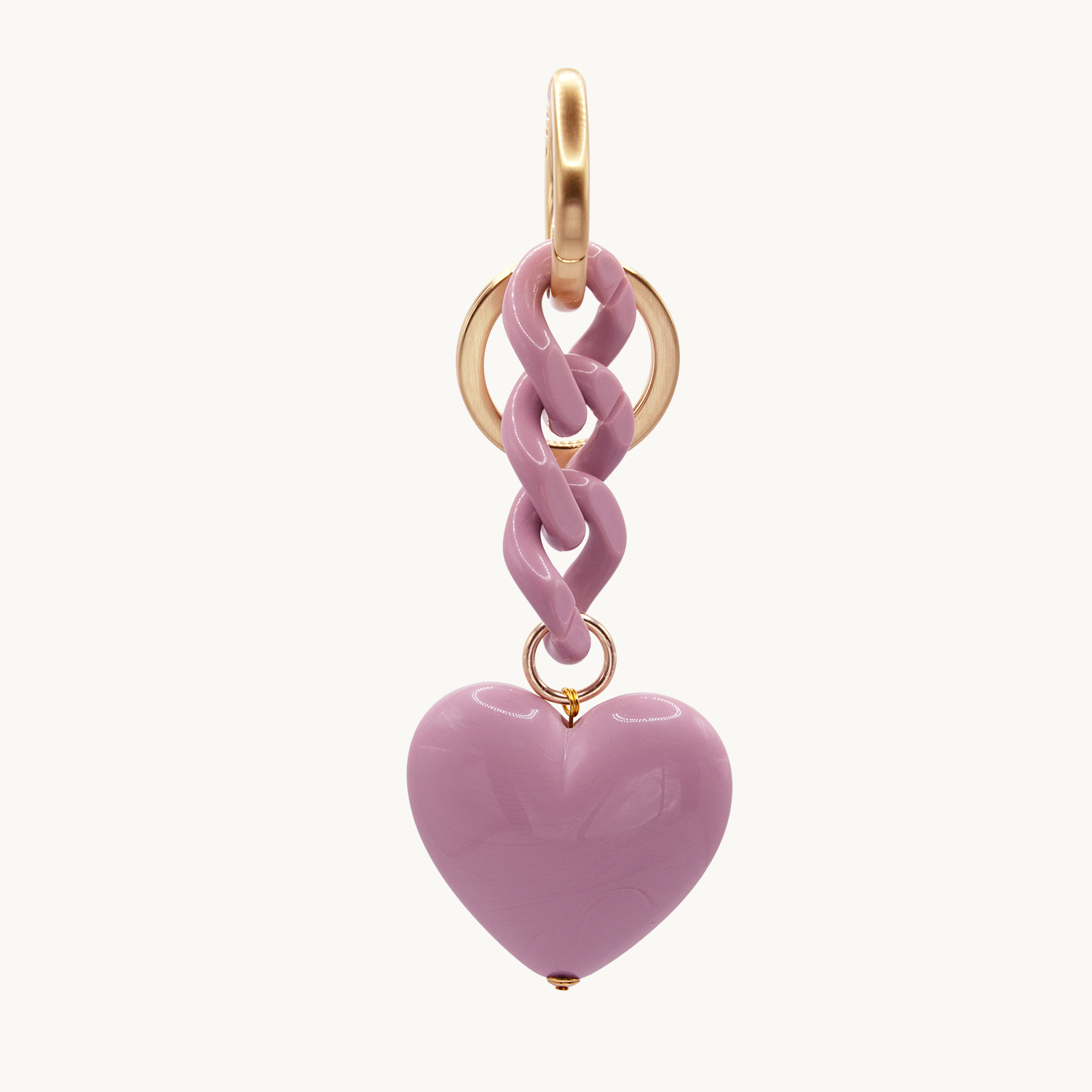 Porte-clés avec mousqueton doré, chaîne en résine rose antique et pendentif cœur effet marbre