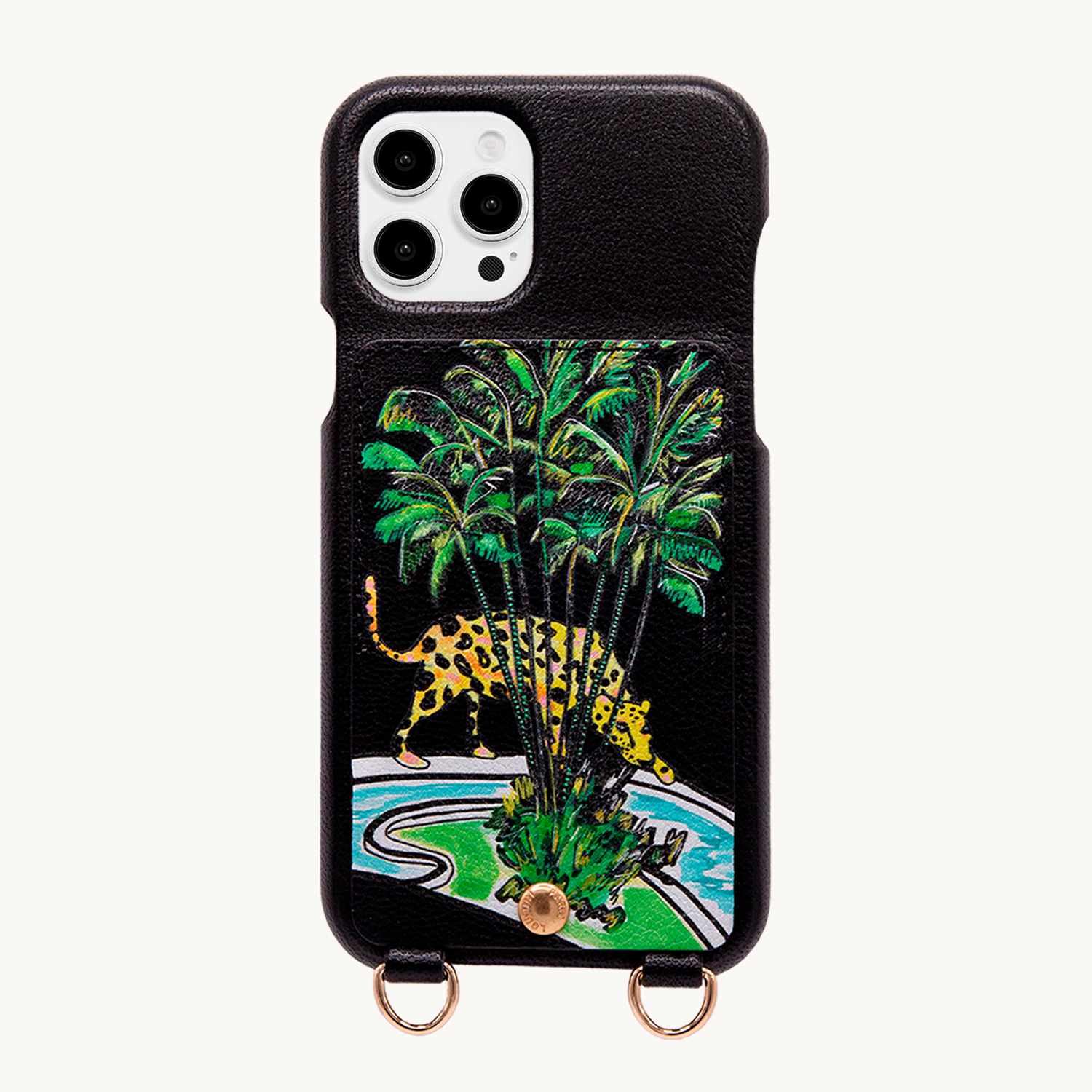 Leather iPhone case with wallet and loops LOU x FILIPE JARDIM - Black