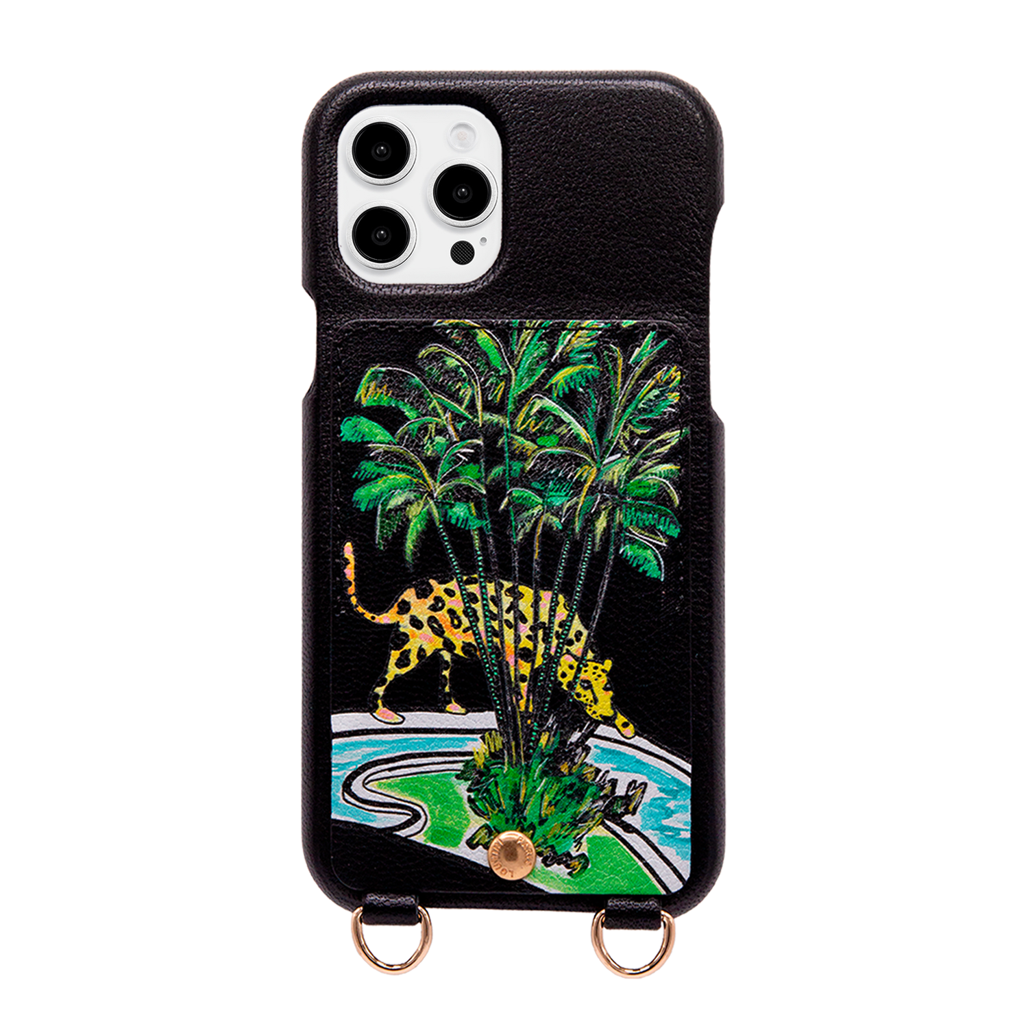 Leather iPhone case with wallet and loops LOU x FILIPE JARDIM - Black