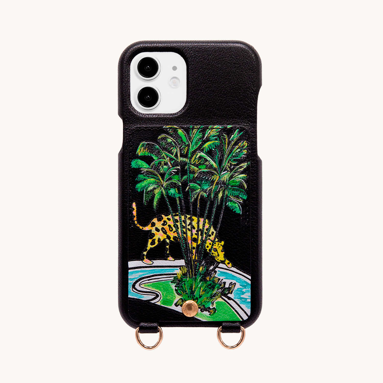 Leather iPhone case with wallet and loops LOU x FILIPE JARDIM - Black