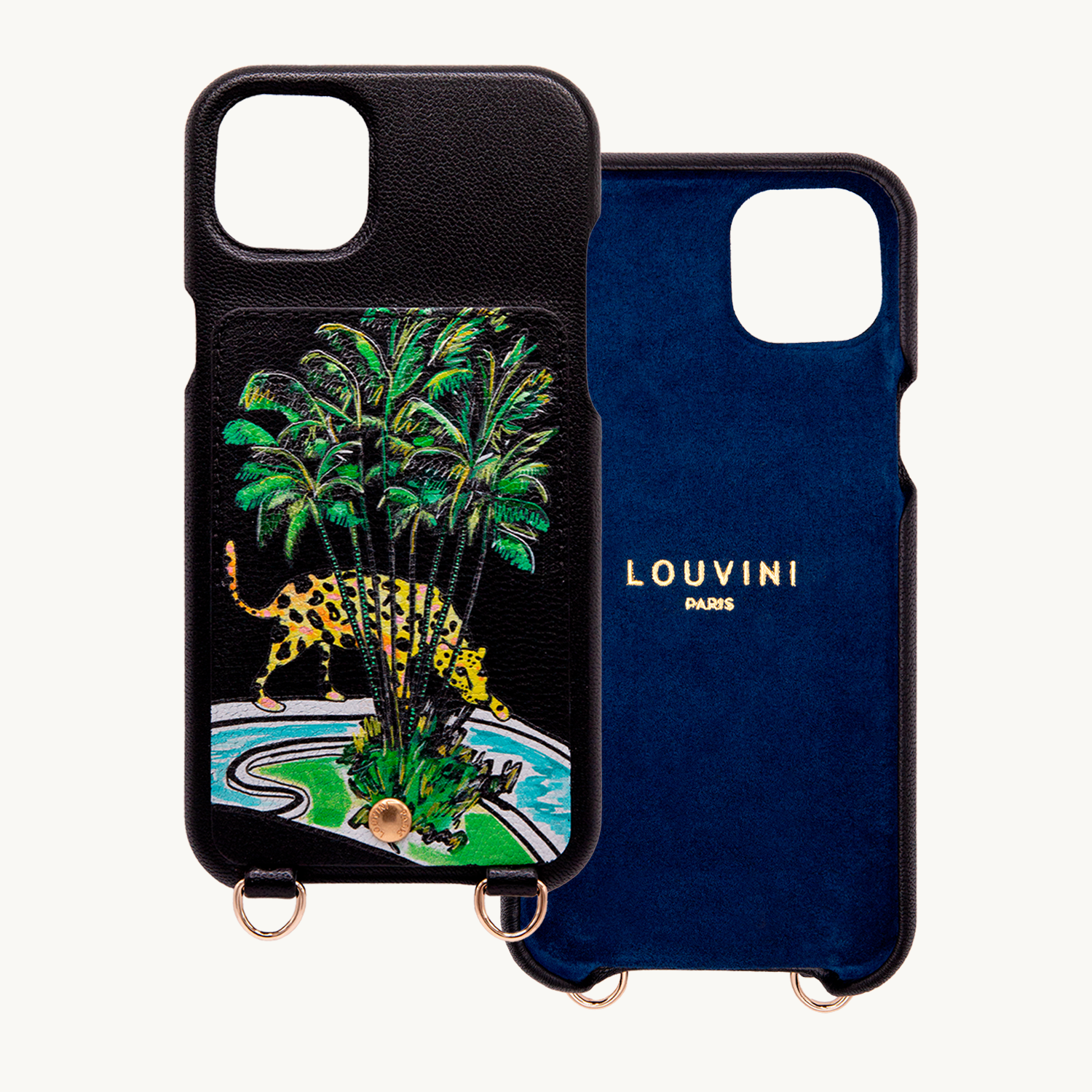 Leather iPhone case with wallet and loops LOU x FILIPE JARDIM - Black