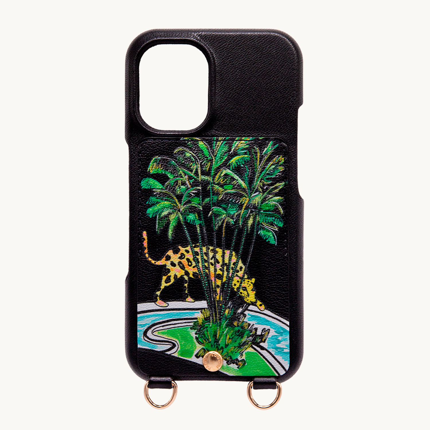 Leather iPhone case with wallet and loops LOU x FILIPE JARDIM - Black