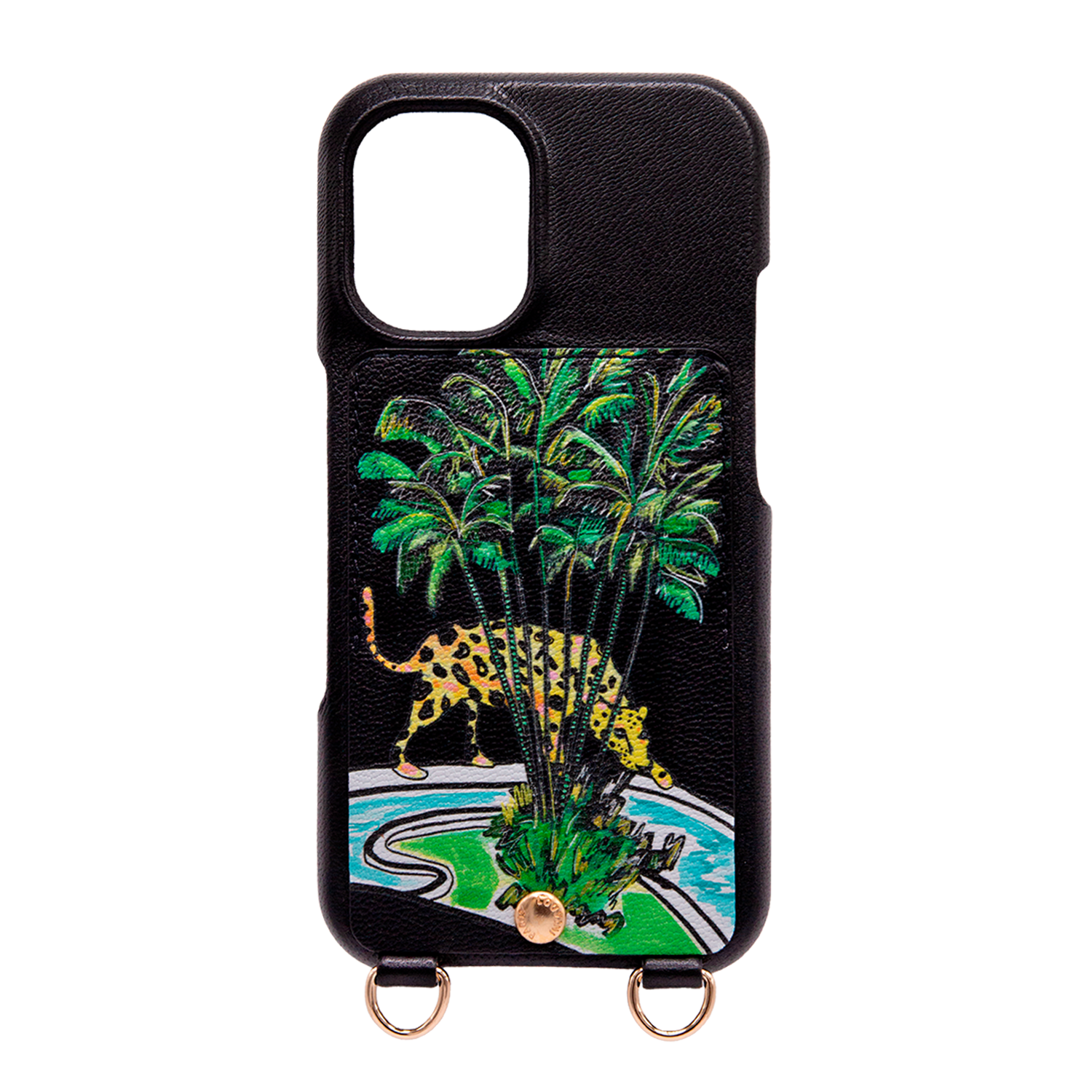 Leather iPhone case with wallet and loops LOU x FILIPE JARDIM - Black