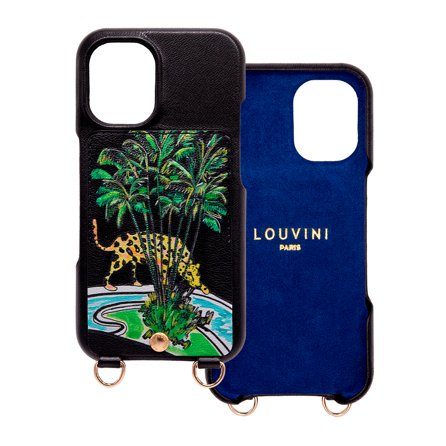 Leather iPhone case with wallet and loops LOU x FILIPE JARDIM - Black