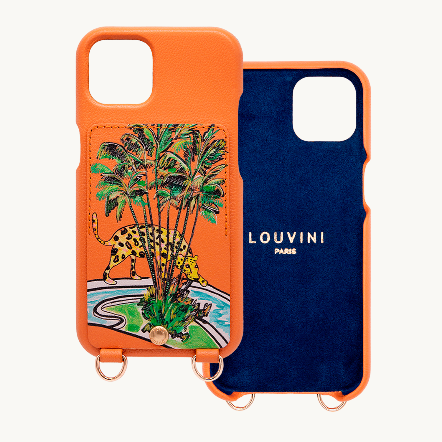 Leather iPhone case with wallet and loops LOU x FILIPE JARDIM - Orange