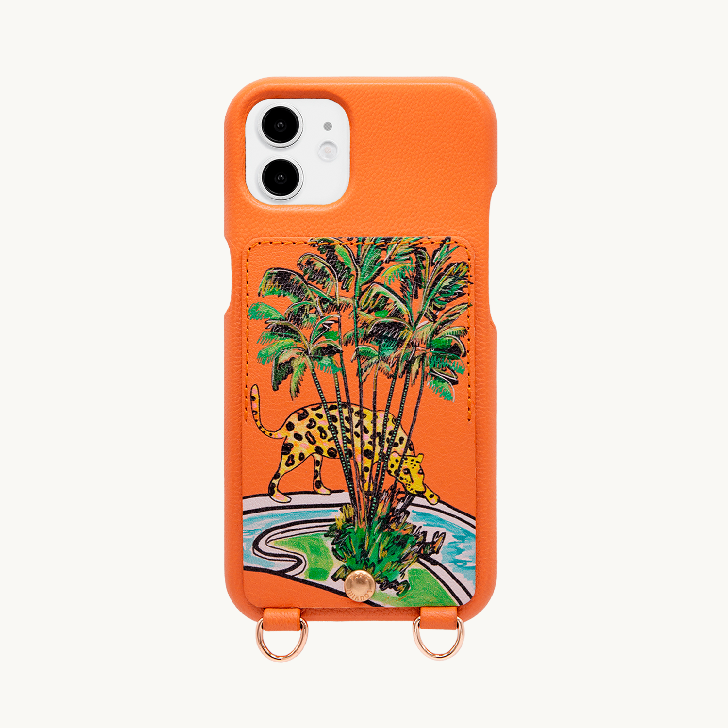 Leather iPhone case with wallet and loops LOU x FILIPE JARDIM - Orange