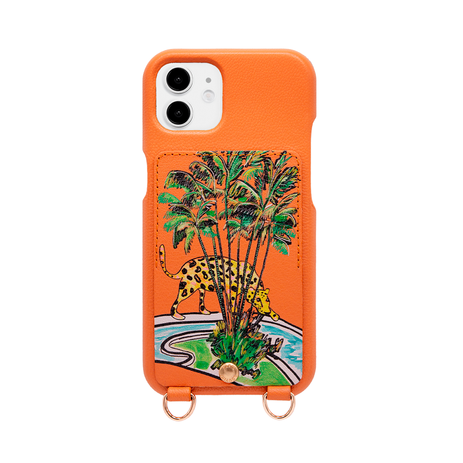Leather iPhone case with wallet and loops LOU x FILIPE JARDIM - Orange