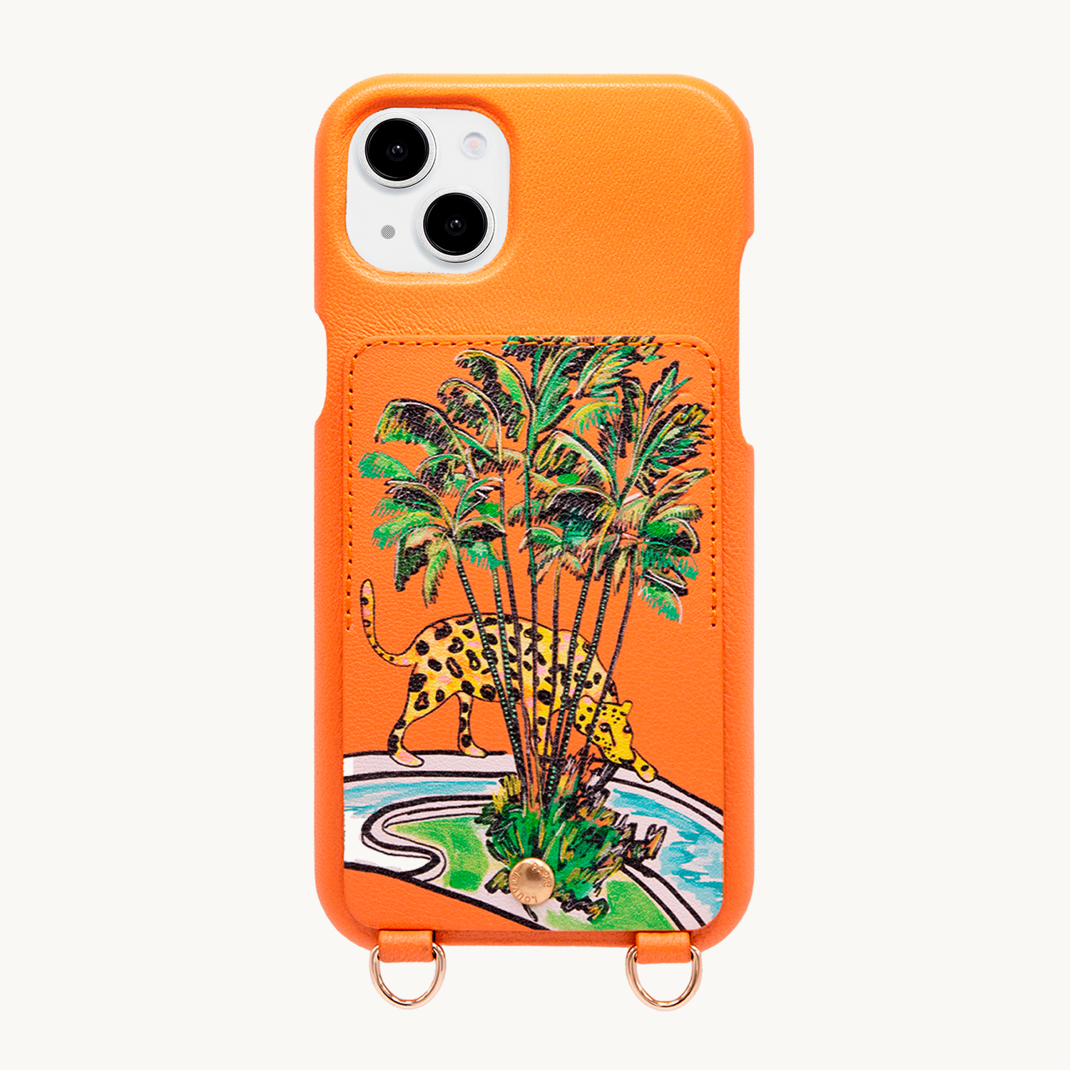 Leather iPhone case with wallet and loops LOU x FILIPE JARDIM - Orange