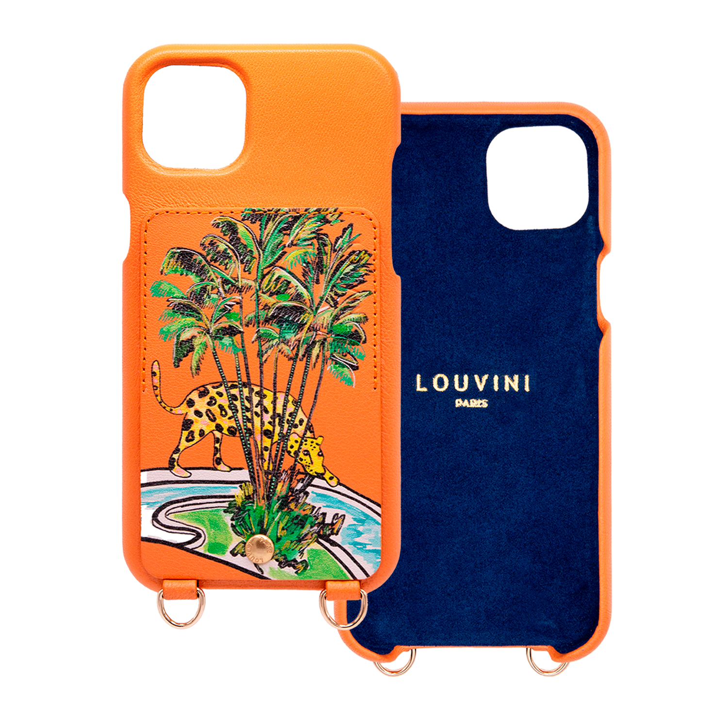 Leather iPhone case with wallet and loops LOU x FILIPE JARDIM - Orange