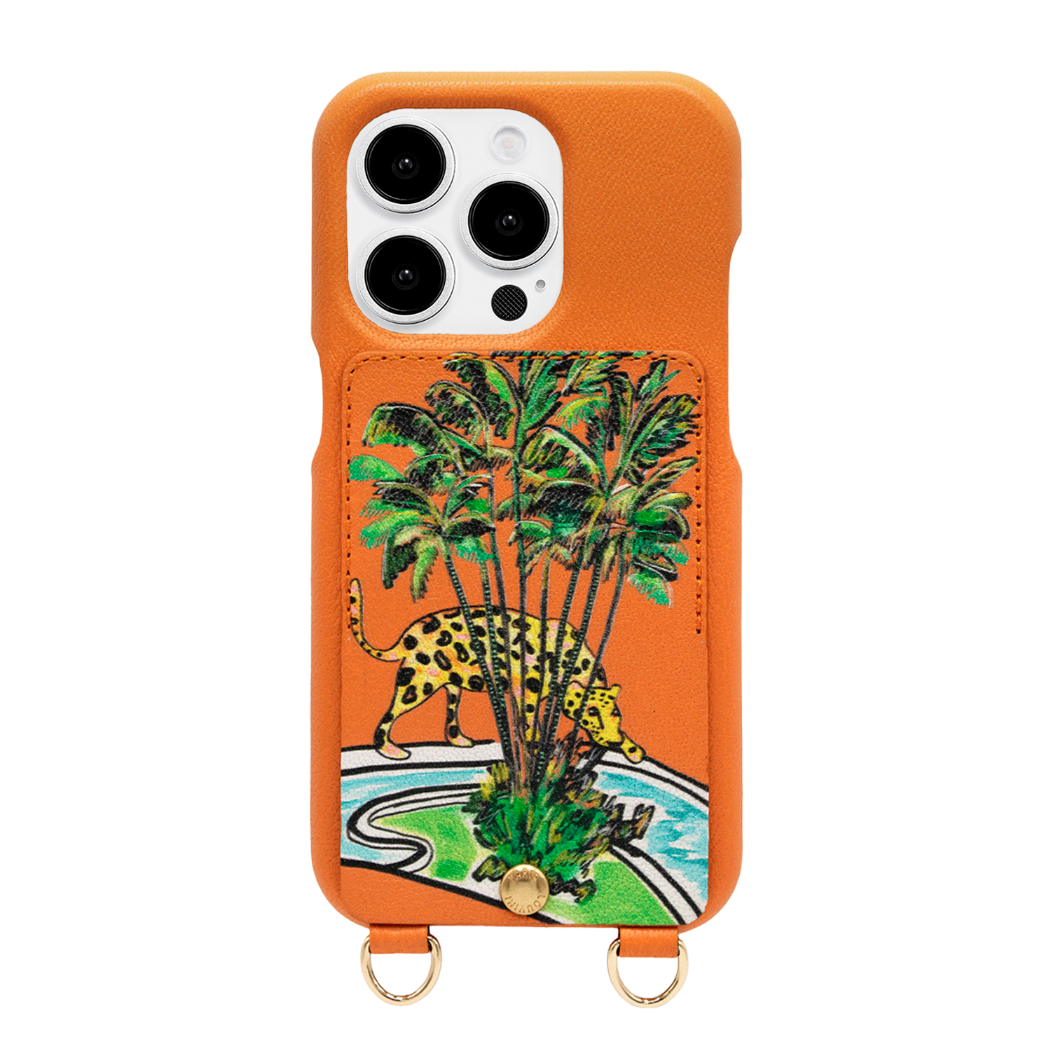 Leather iPhone case with wallet and loops LOU x FILIPE JARDIM - Orange