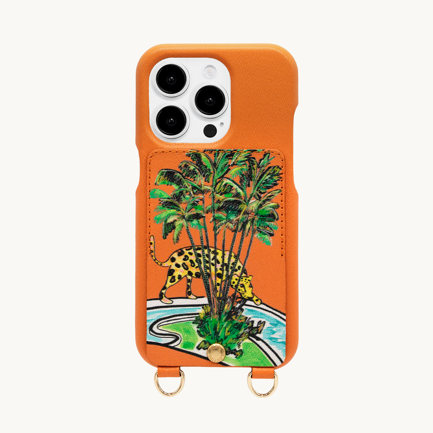 Leather iPhone case with wallet and loops LOU x FILIPE JARDIM - Orange