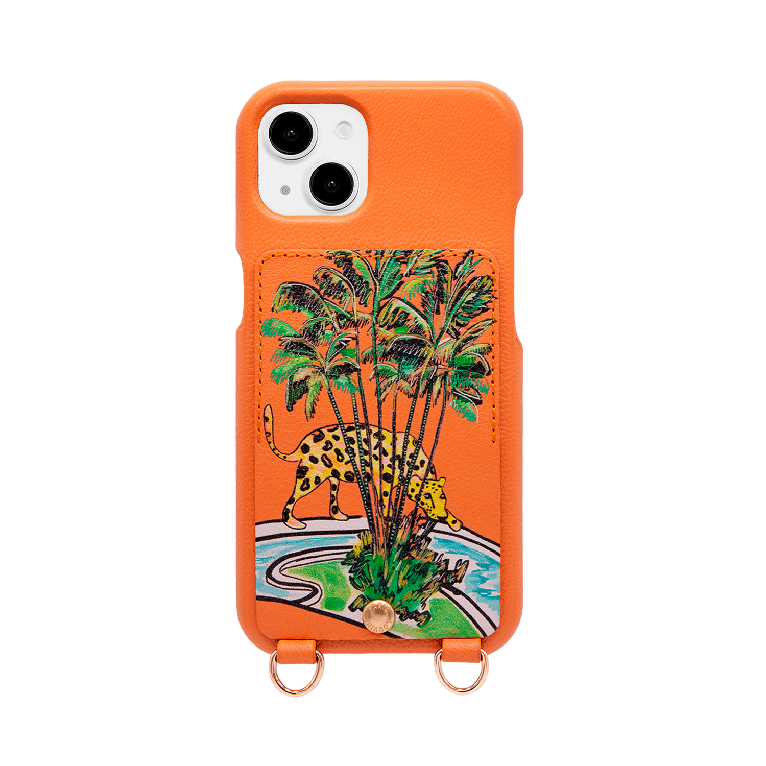Leather iPhone case with wallet and loops LOU x FILIPE JARDIM - Orange