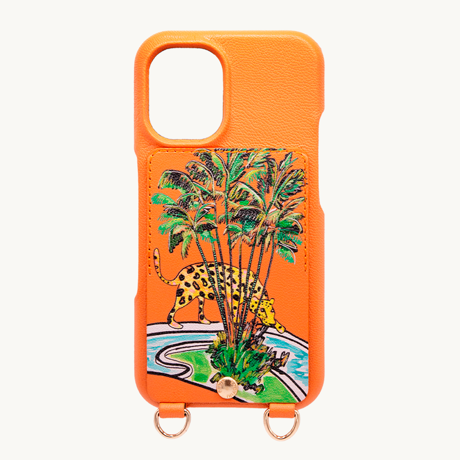 Leather iPhone case with wallet and loops LOU x FILIPE JARDIM - Orange