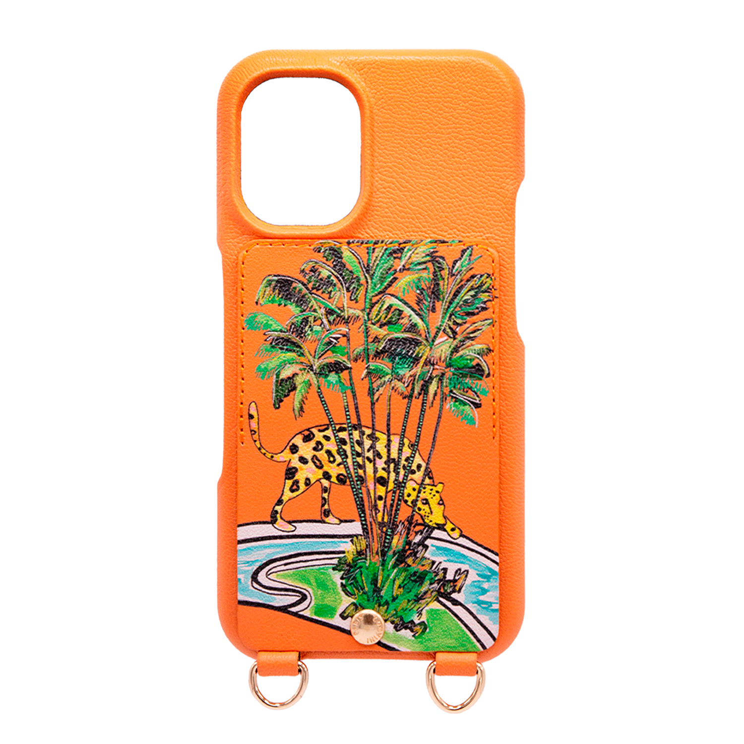 Leather iPhone case with wallet and loops LOU x FILIPE JARDIM - Orange
