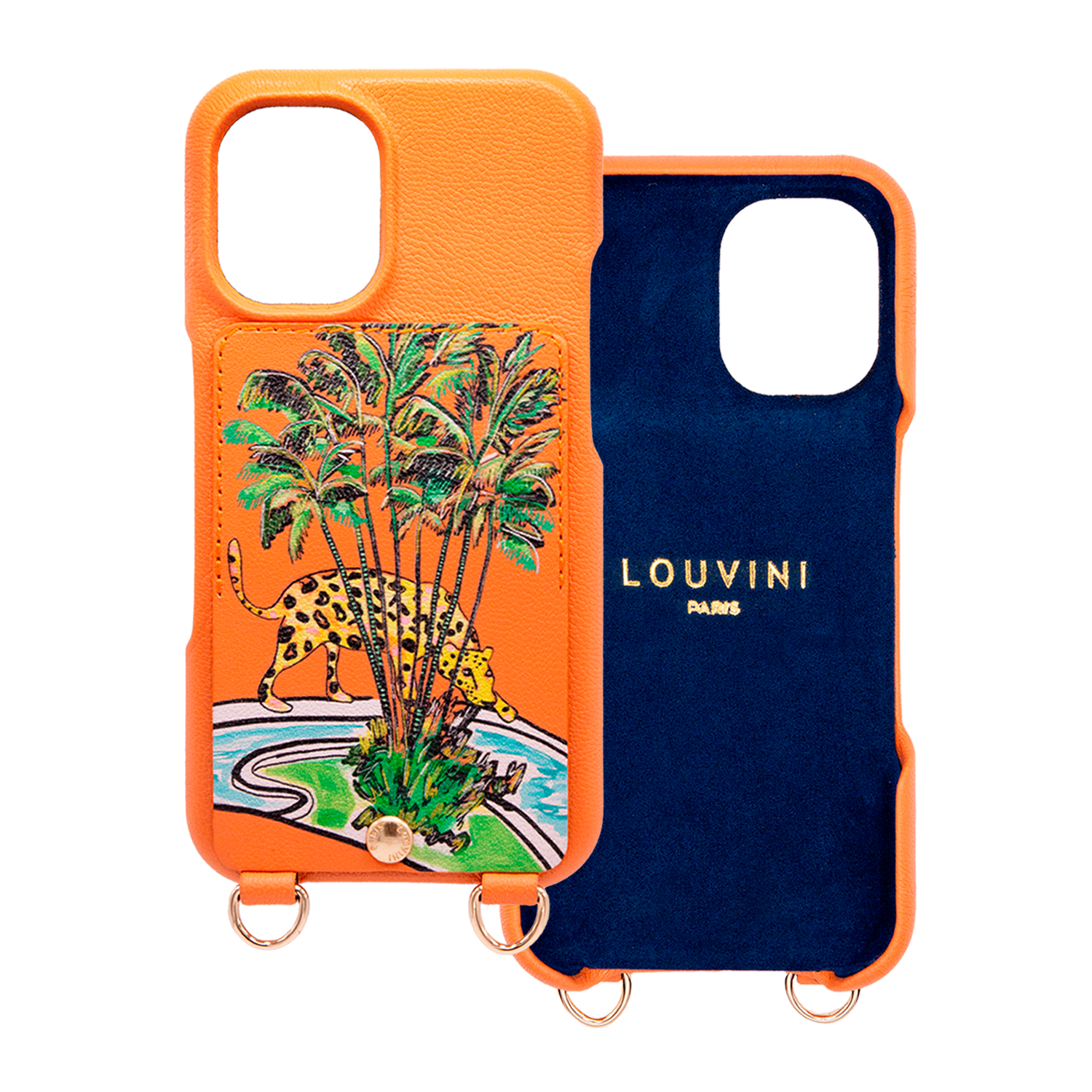 Leather iPhone case with wallet and loops LOU x FILIPE JARDIM - Orange