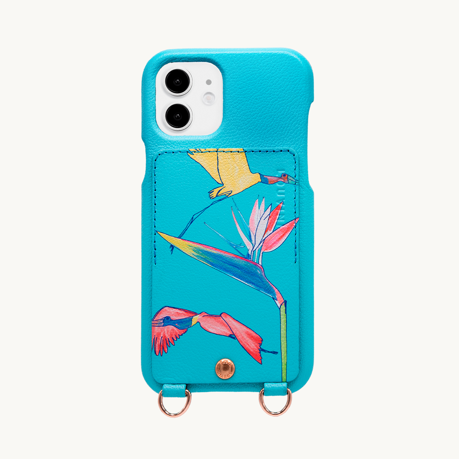 Leather iPhone case with wallet and loops LOU x FILIPE JARDIM - Turquoise