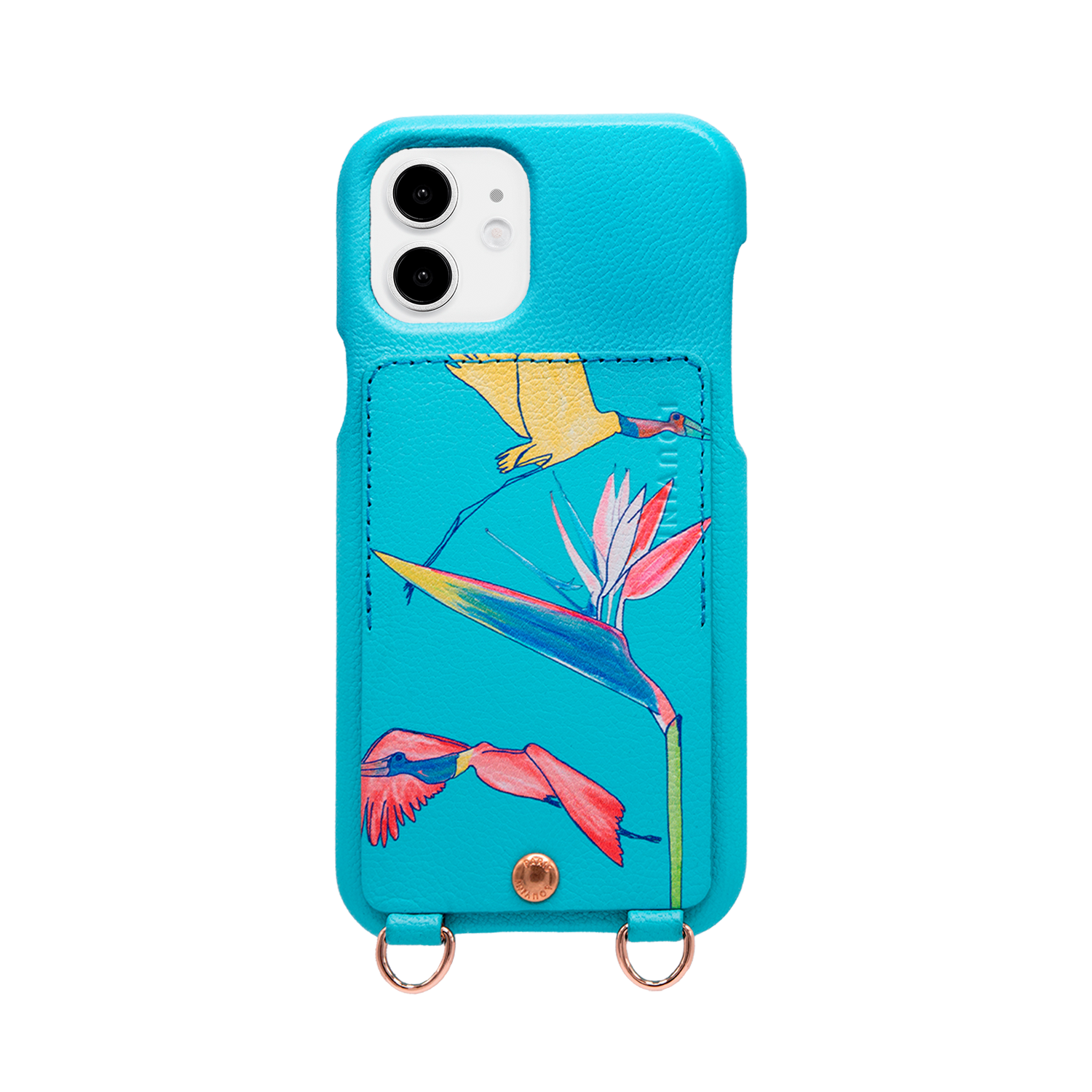 Leather iPhone case with wallet and loops LOU x FILIPE JARDIM - Turquoise