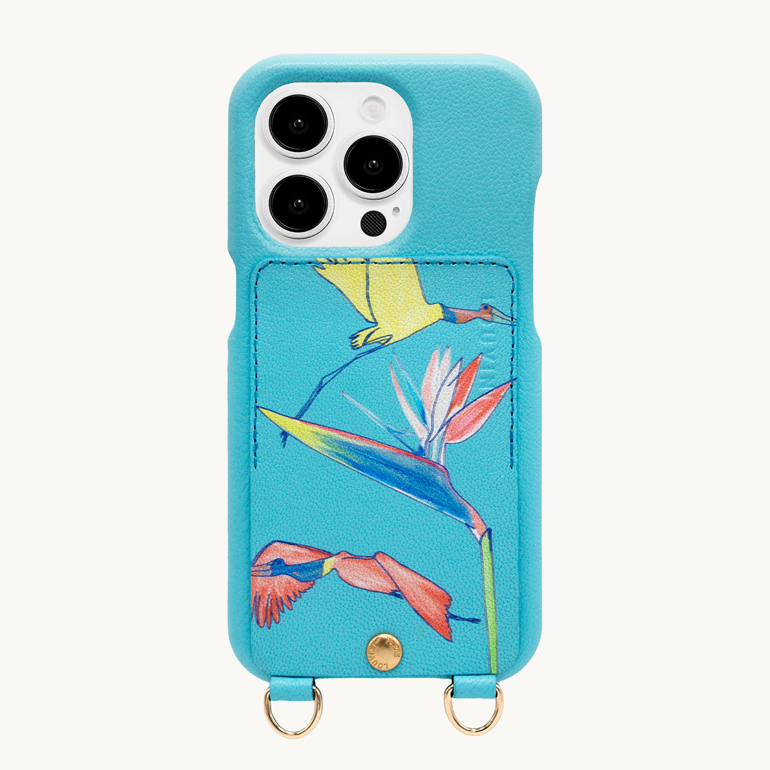 Leather iPhone case with wallet and loops LOU x FILIPE JARDIM - Turquoise