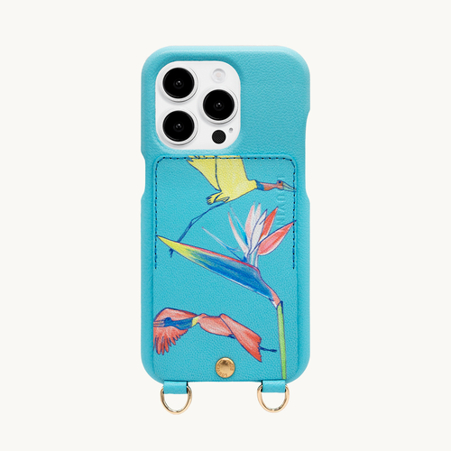 Leather iPhone case with wallet and loops LOU x FILIPE JARDIM - Turquoise