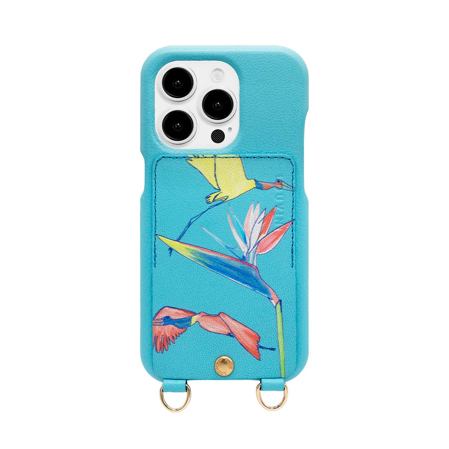 Leather iPhone case with wallet and loops LOU x FILIPE JARDIM - Turquoise