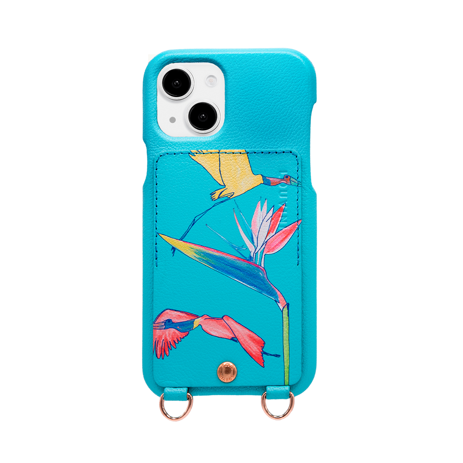 Leather iPhone case with wallet and loops LOU x FILIPE JARDIM - Turquoise