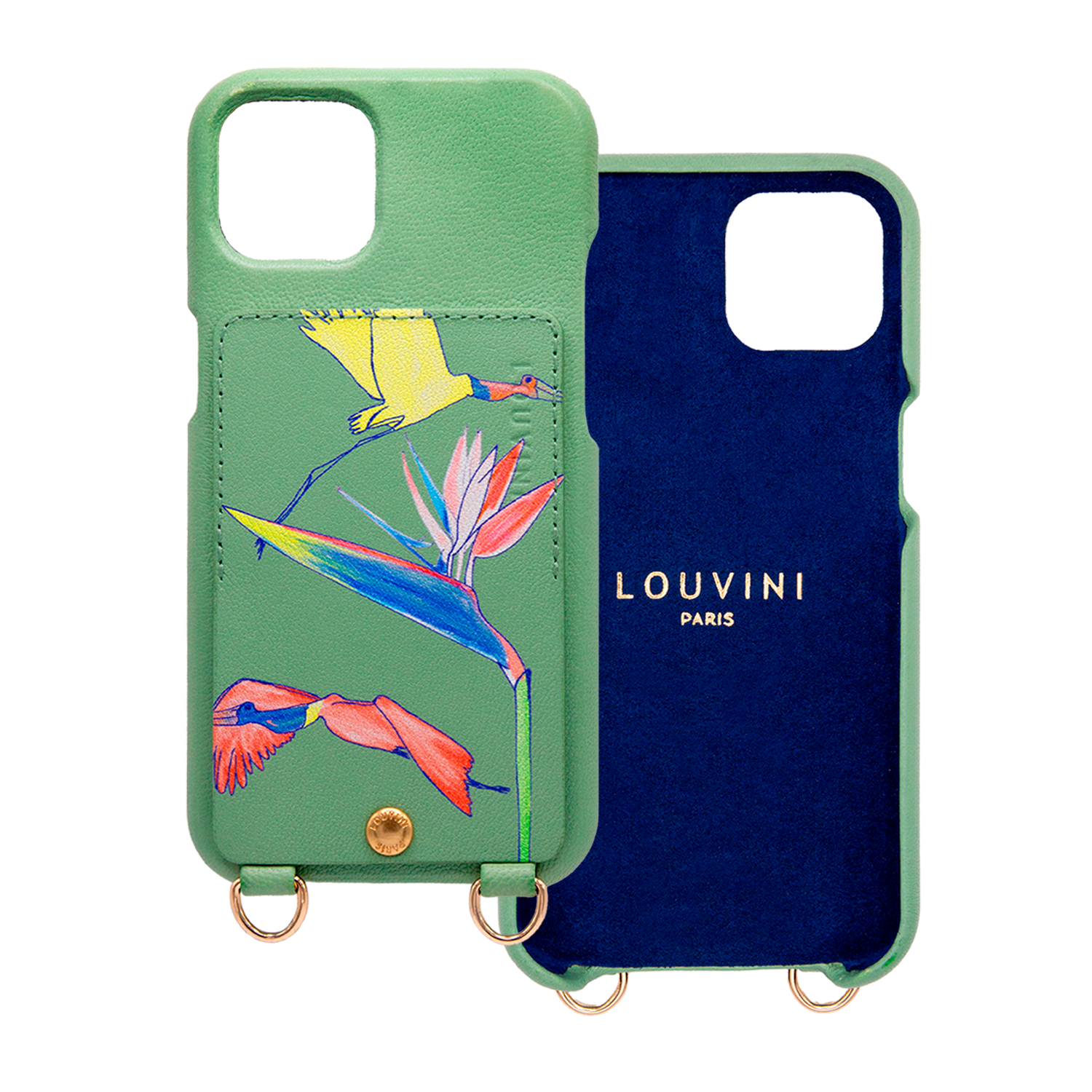 Leather iPhone case with wallet and loops LOU x FILIPE JARDIM - Khaki
