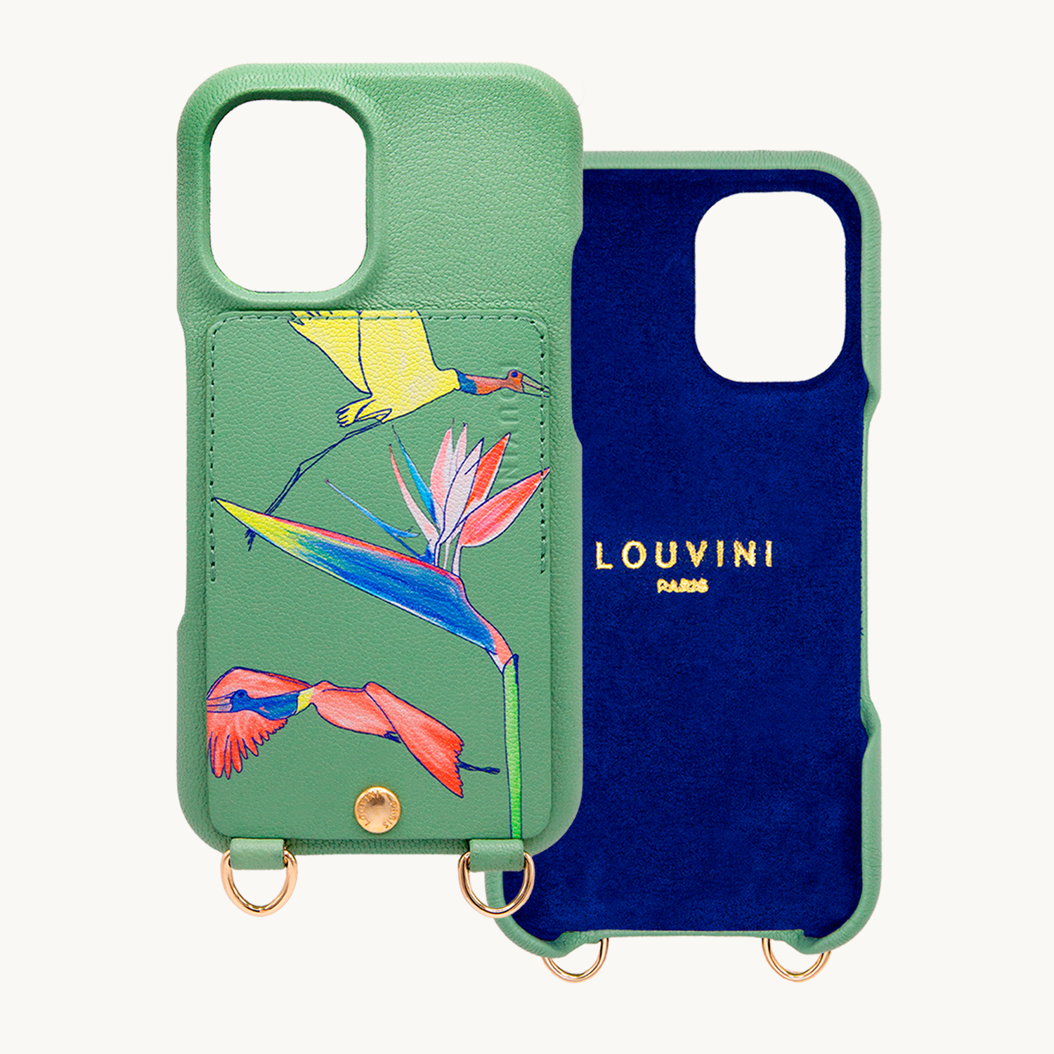 Leather iPhone case with wallet and loops LOU x FILIPE JARDIM - Khaki