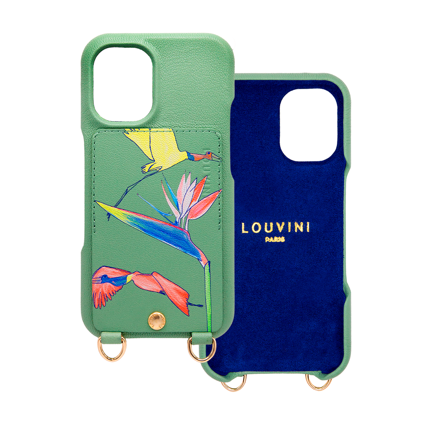 Leather iPhone case with wallet and loops LOU x FILIPE JARDIM - Khaki