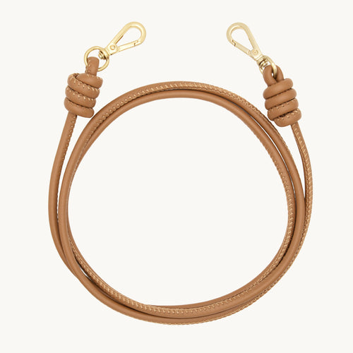 Cordon de telephone bandouliere en cuir camel