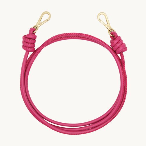 Cordon de telephone bandouliere en cuir fuchsia