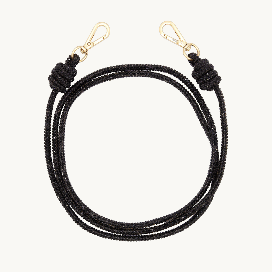 Cordon de telephone bandouliere a strass noir
