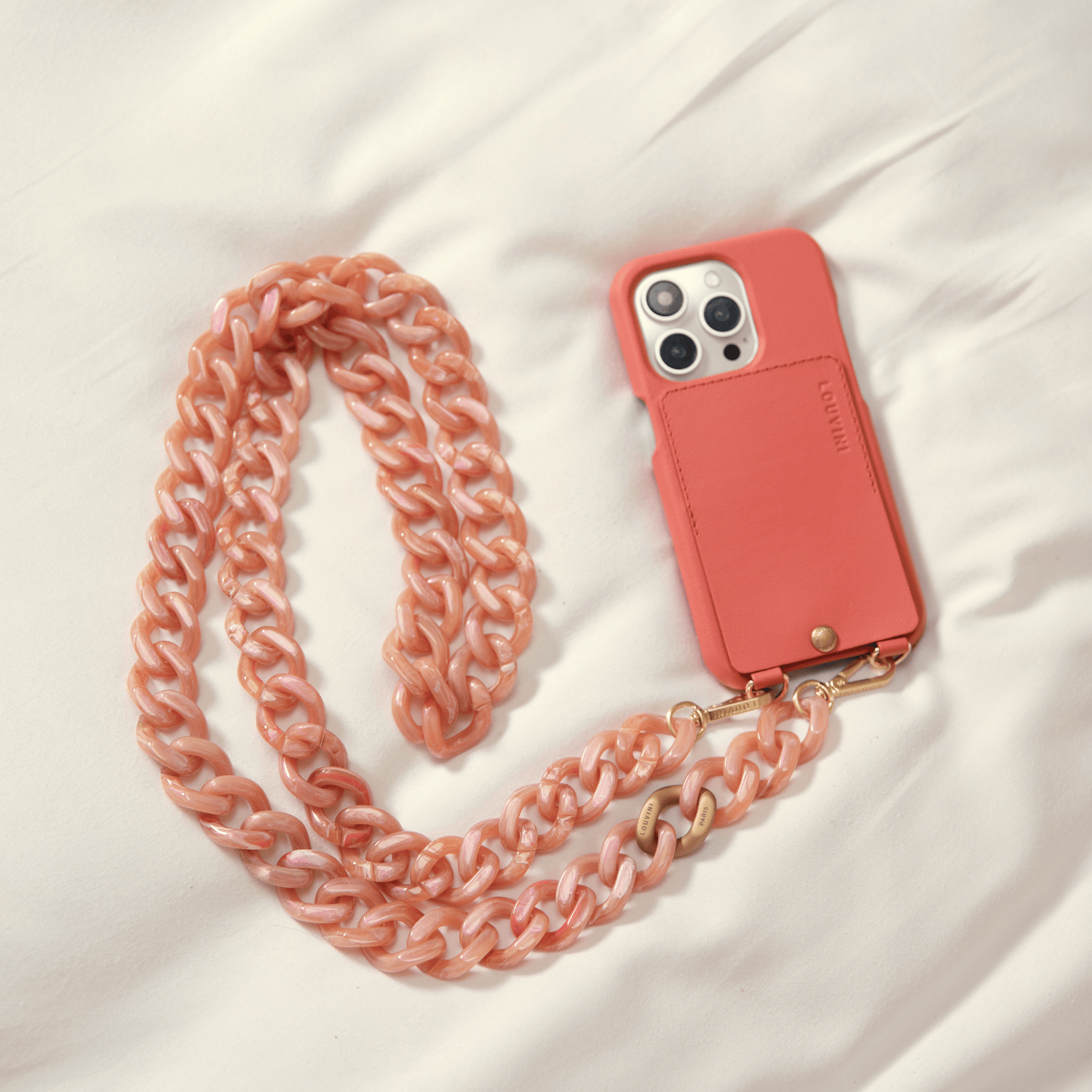 LEATHER IPHONE CASE WITH WALLET AND LOOPS LOU - BLUSH