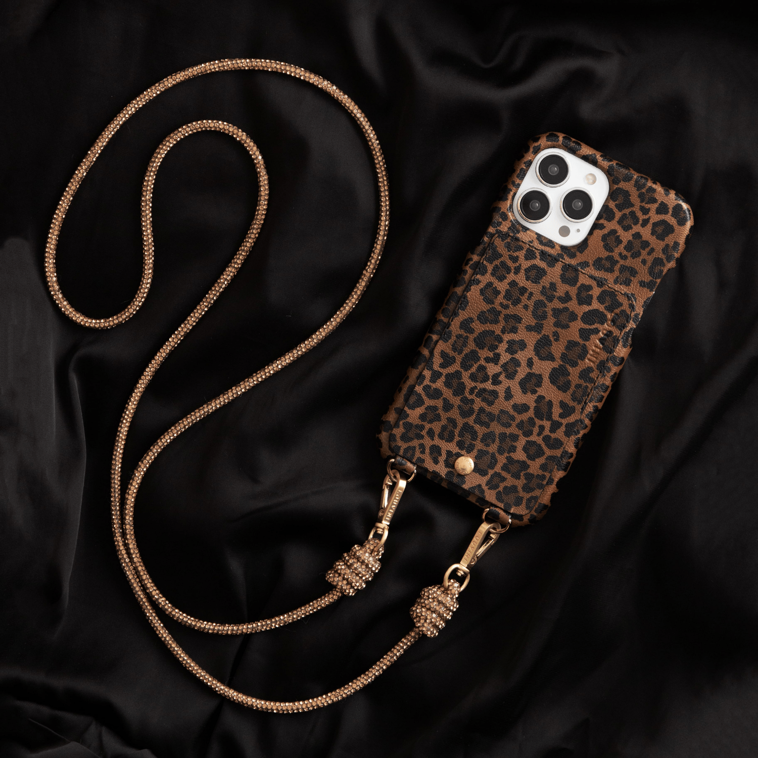 LEATHER IPHONE CASE WITH WALLET AND LOOPS LOU - LEOPARD