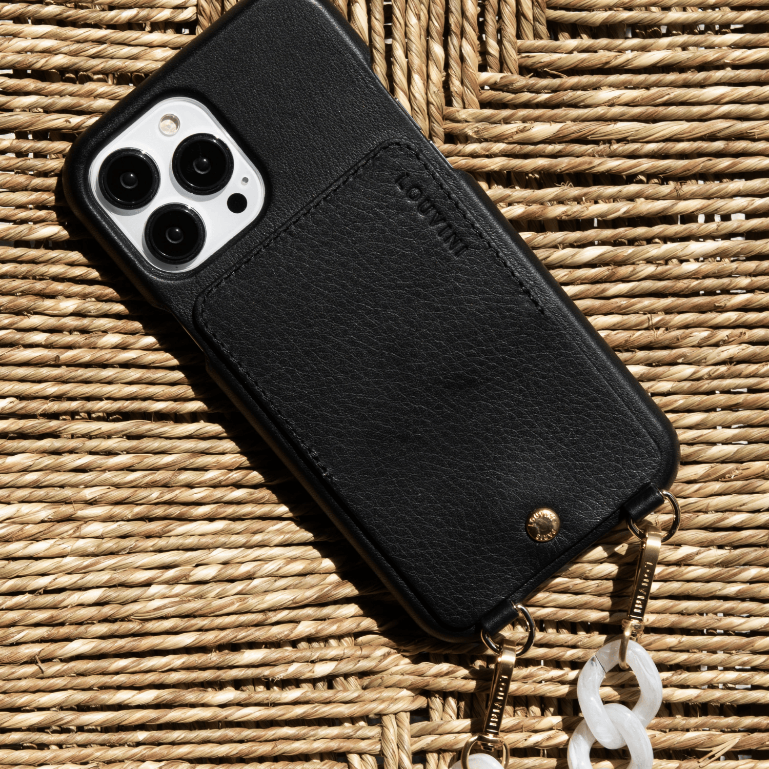 Coque iPhone cuir porte carte avec anneaux LOU noir