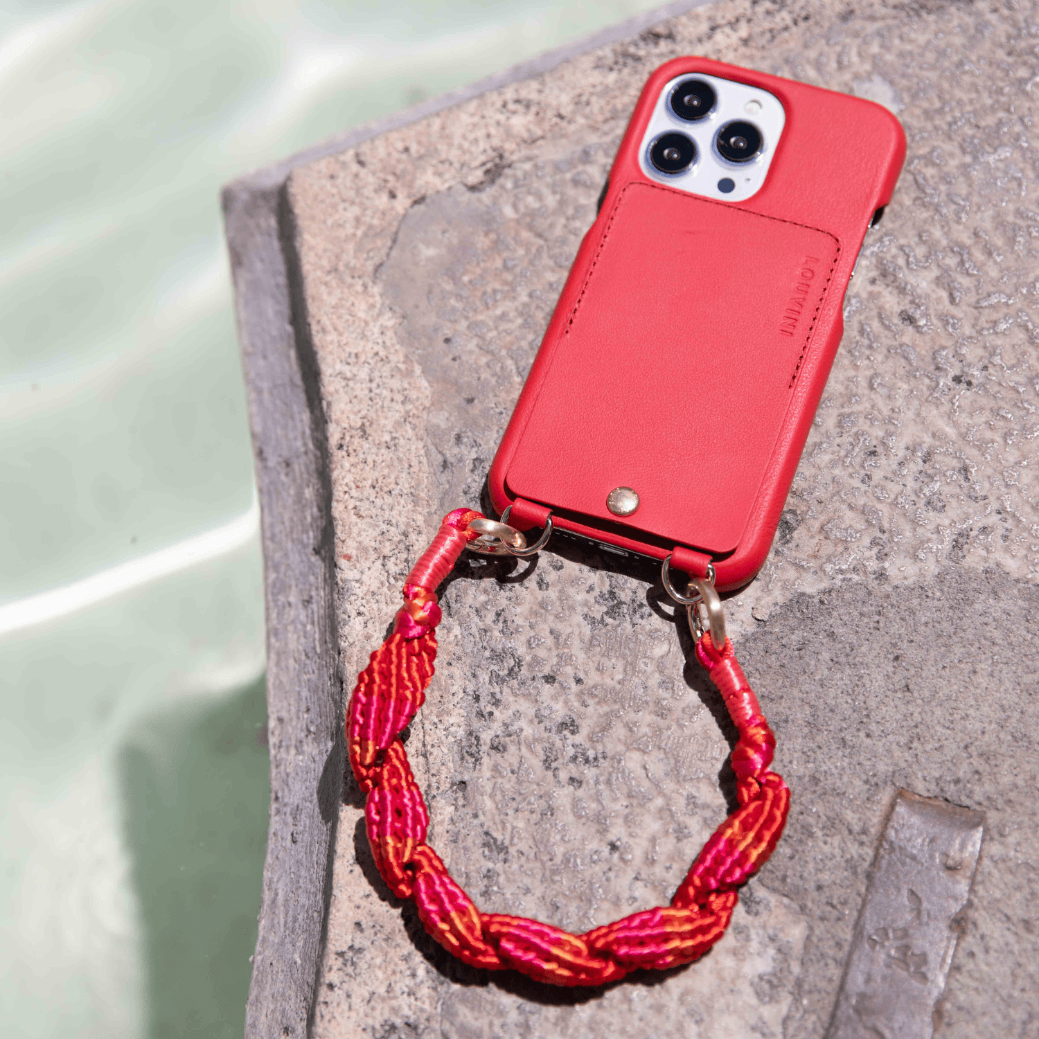 LEATHER IPHONE CASE WITH WALLET AND LOOPS LOU - RED