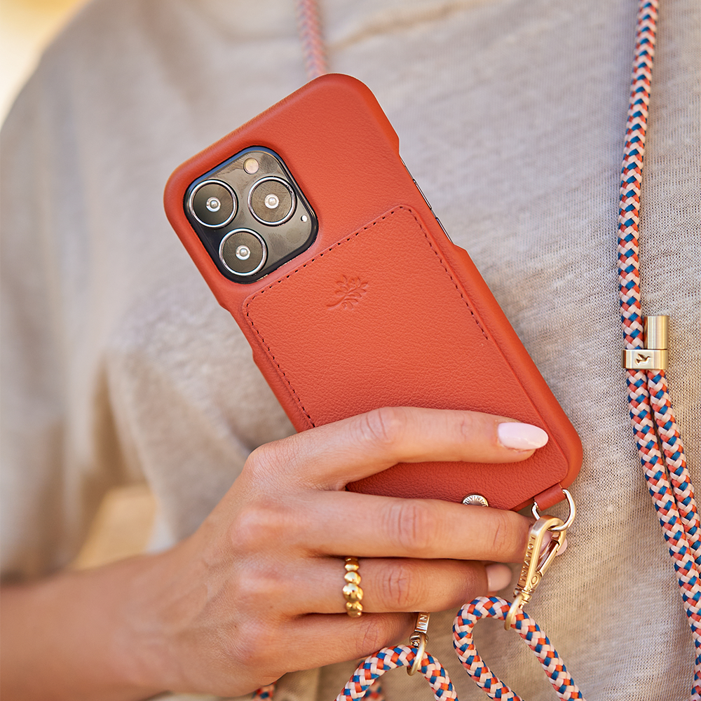 LEATHER IPHONE CASE WITH WALLET AND LOOPS LOU x AIRELLES - ORANGE